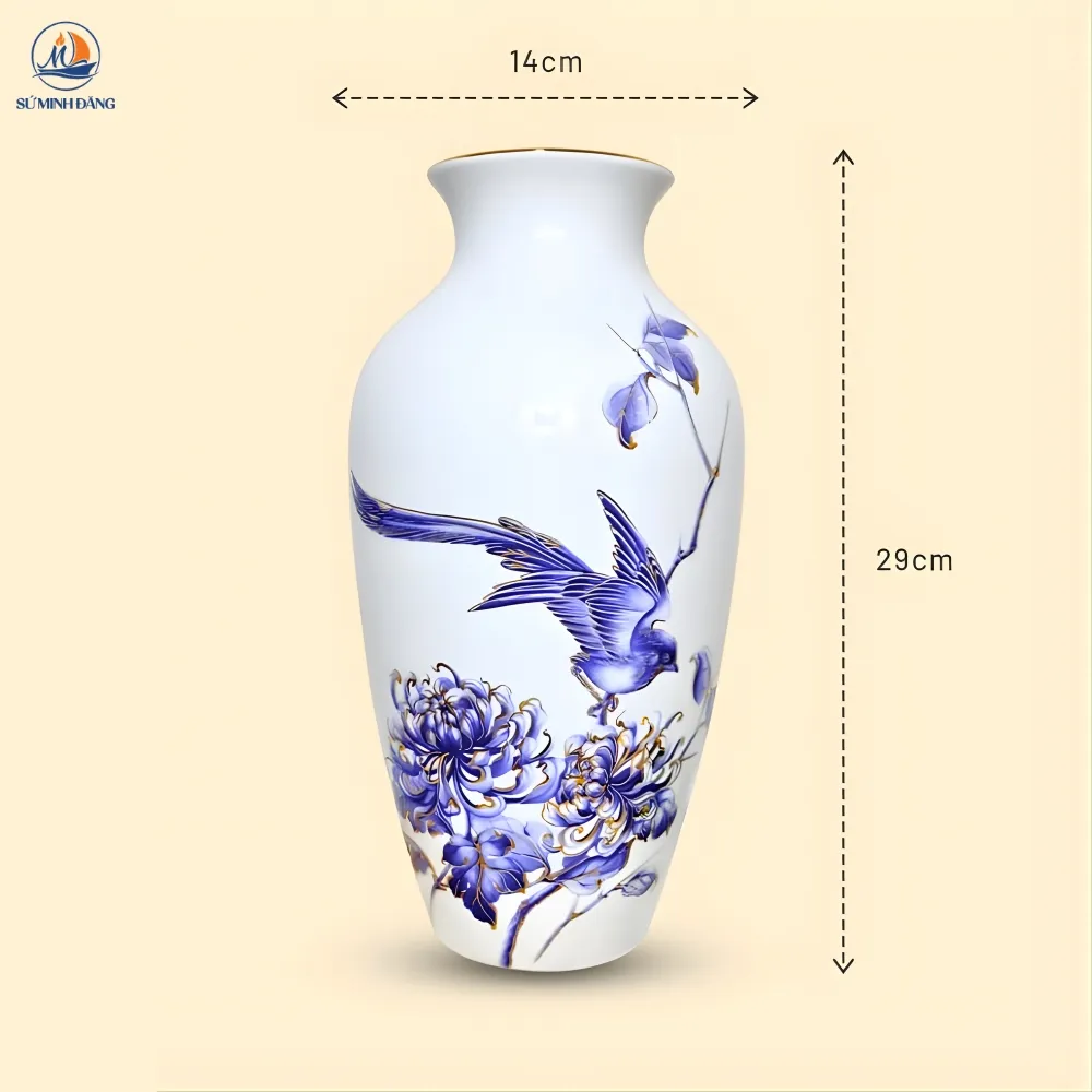Bình hoa gốm Cúc Trĩ Cát Tường