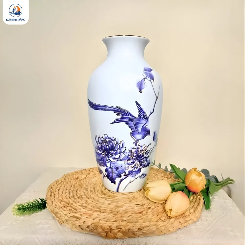 Bình hoa gốm Cúc Trĩ Cát Tường