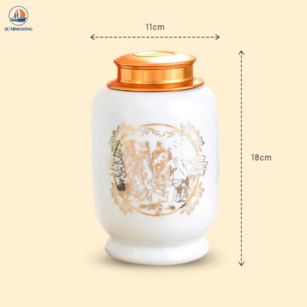 Hũ trà in hình Bác Hồ men trắng