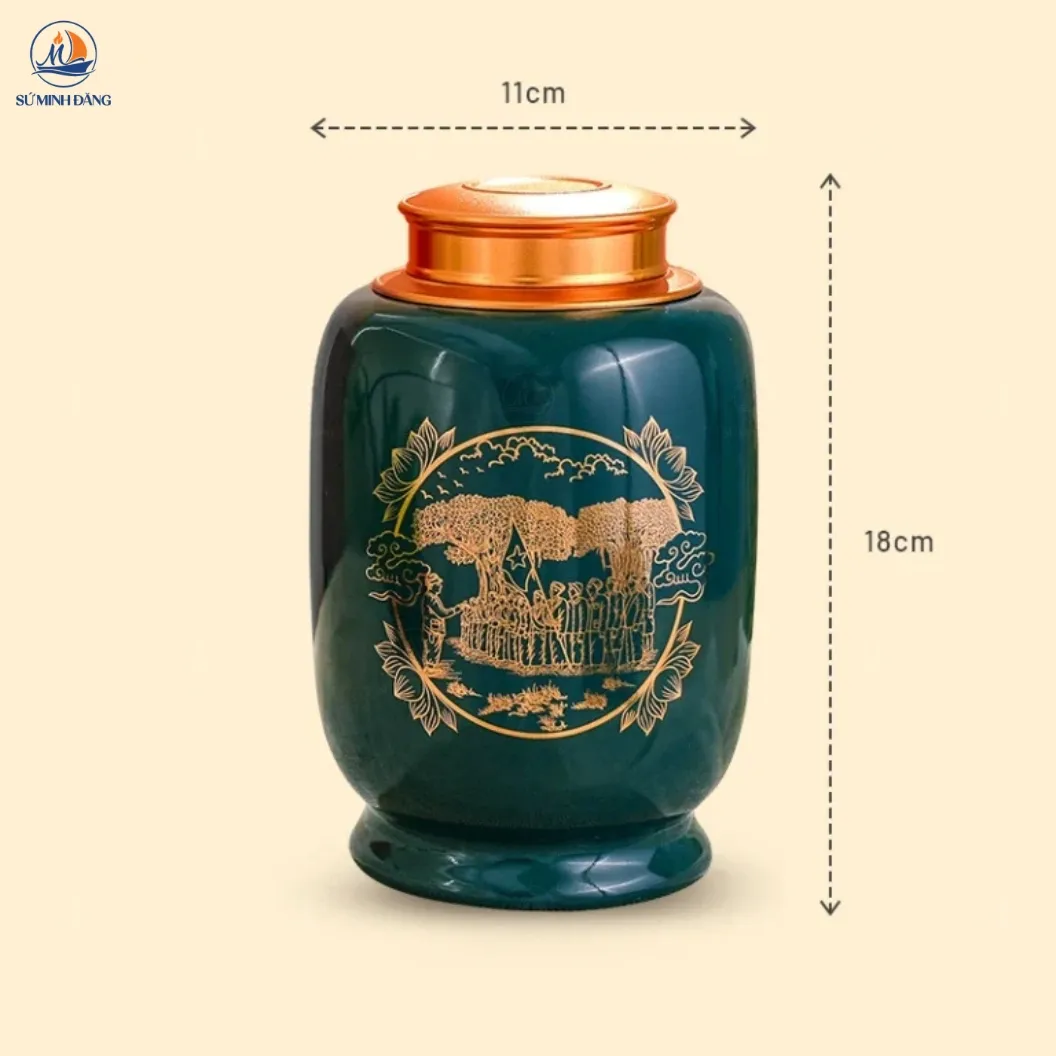Kích thước Hũ trà Khí Thế Việt Bắc men xanh