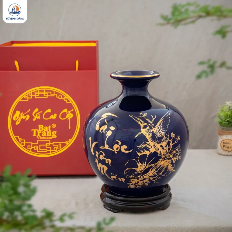 Bình hút lộc men xanh họa tiết Tài Lộc Viên Mãn