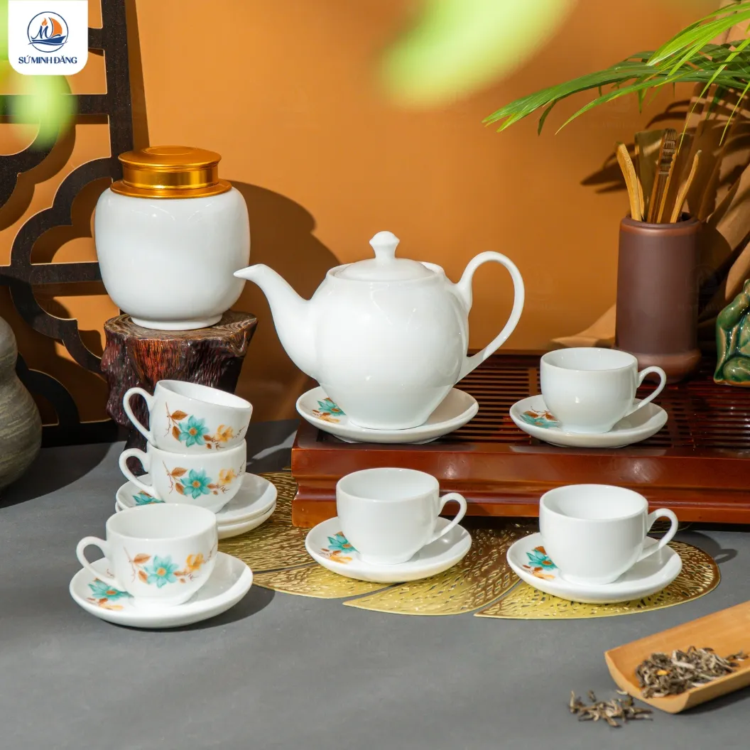 Bộ trà Bạch Hạc Đồng Nội in logo