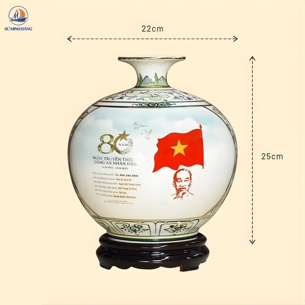 Kích thước bình gốm Lộc Bảo An men hanh vàng