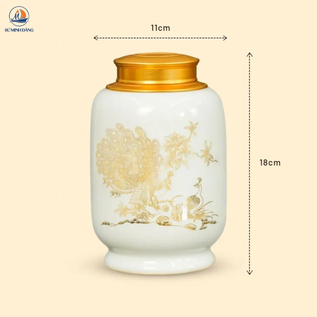 Kích thước Hũ trà Khổng Tước Khai Vận