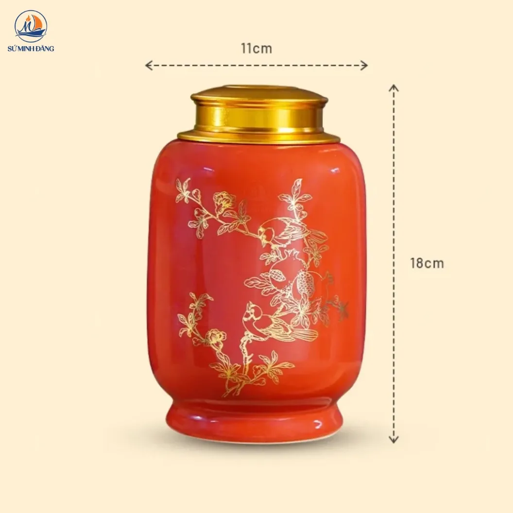 Hũ trà gốm Lựu Khai Phú Quý dáng cao