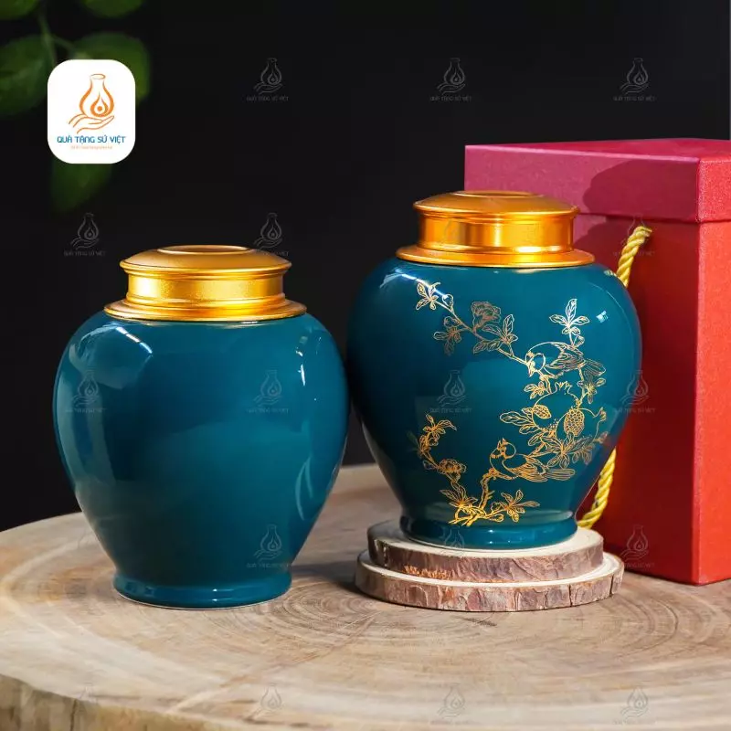 Hũ trà gốm men xanh