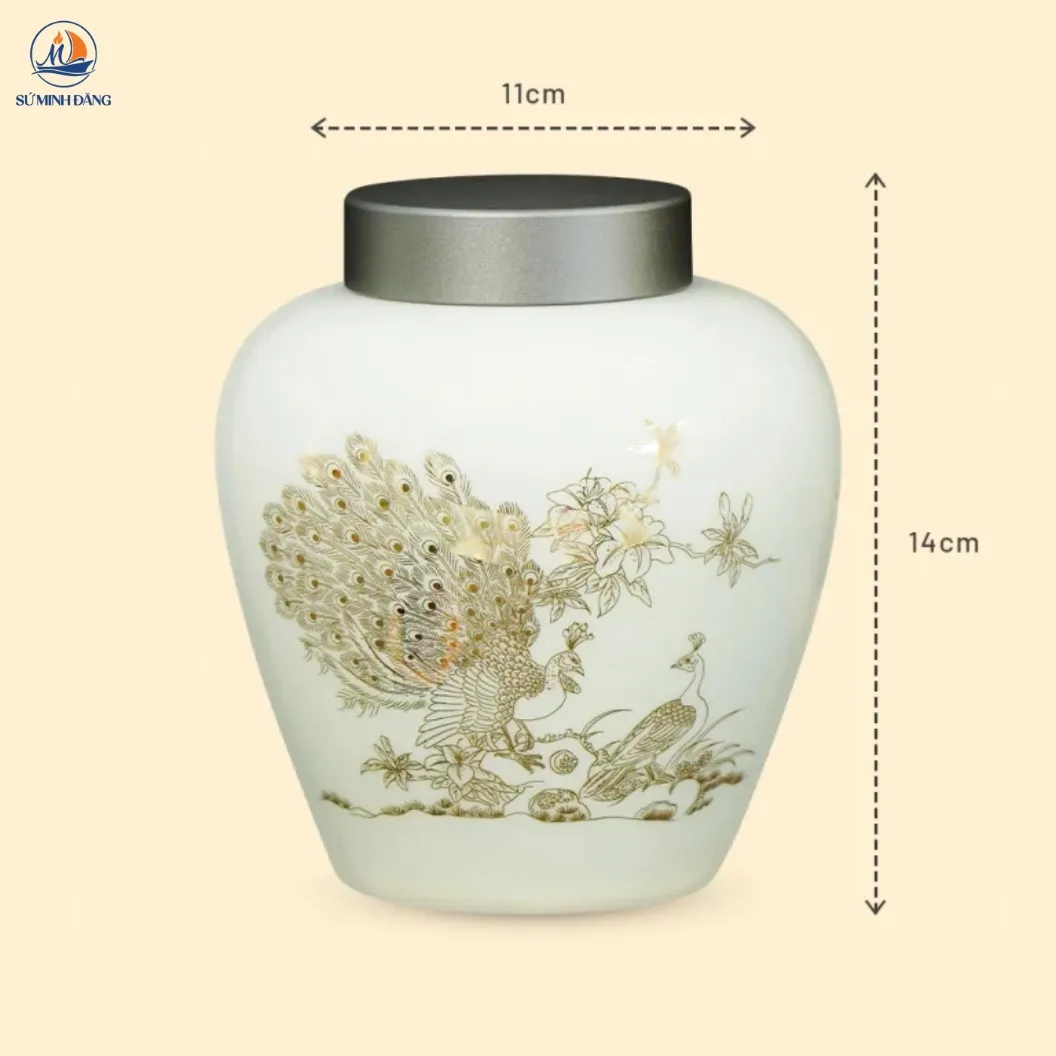Lọ trà gốm Song Điểu
