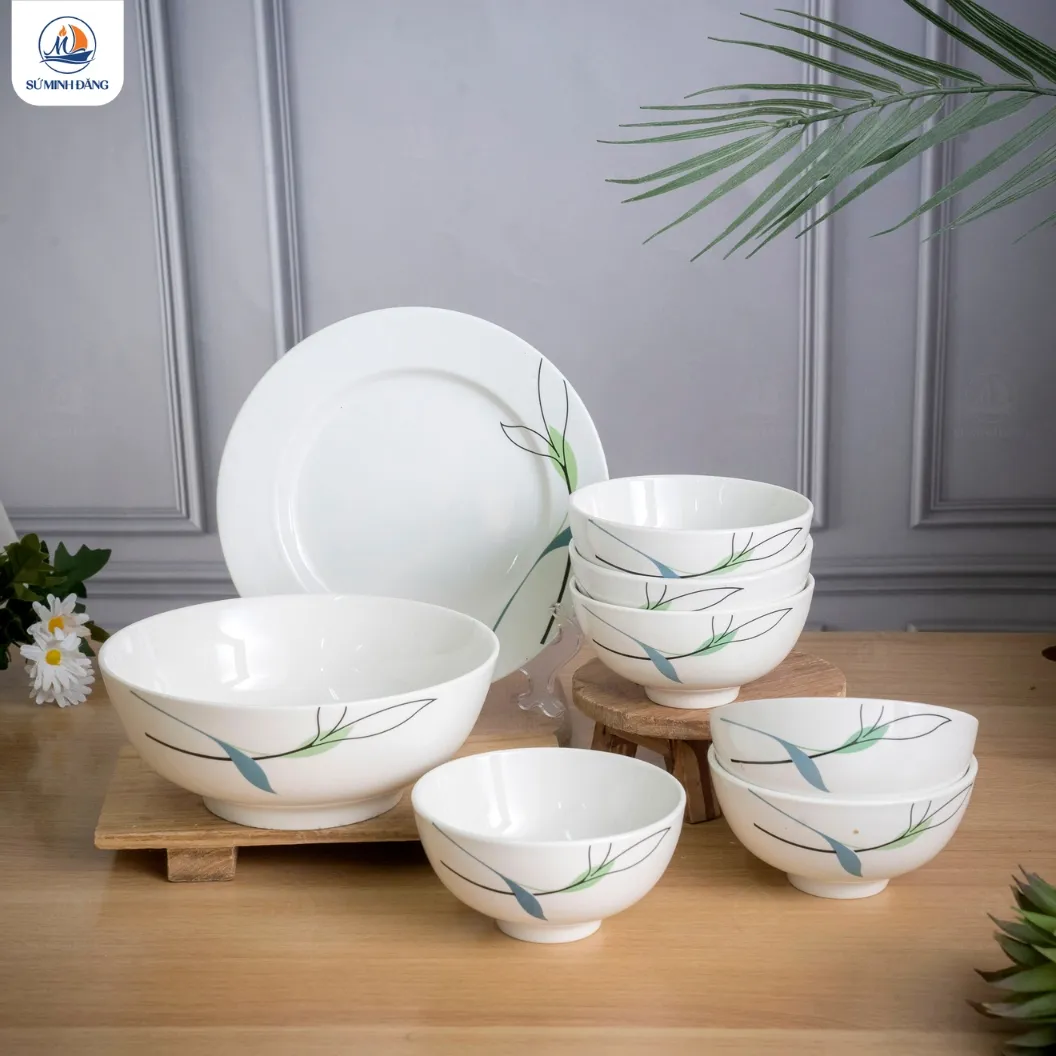 Bộ bát đĩa Lá Trúc 8 chi tiết