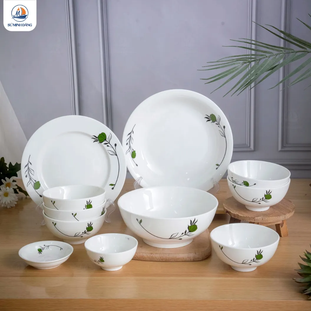 Bộ bát đĩa quà tặng hoa xanh 11 sản phẩm