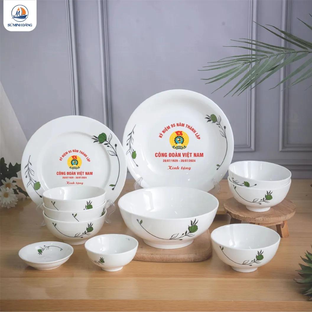 Bộ bát đĩa quà tặng hoa xanh 11 sản phẩm