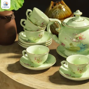 Bộ ấm chén đài các hồng liên