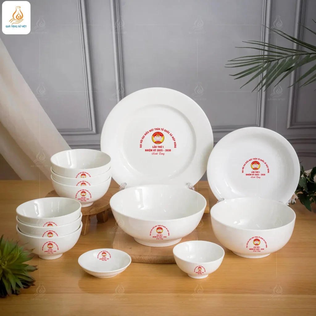 Bộ bát đĩa trắng quà tặng 12 chi tiết