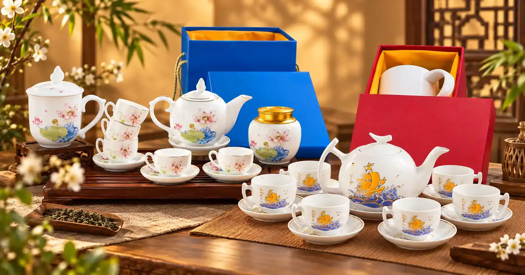 ấm chén in logo quà tặng khách hàng dịp kỉ niệm thành lập công ty