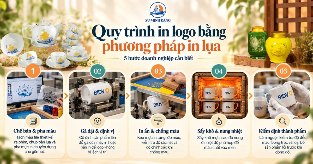 quy trình in logo gốm sứ số lượng lớn - in lụa