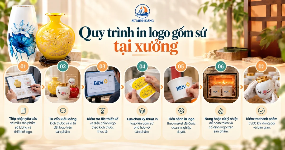 quy trình in logo gốm sứ số lượng lớn tại xưởng