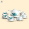 Bộ trà bưởi men trắng họa tiết sen xanh