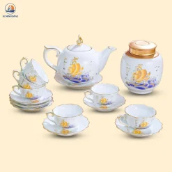 Bộ trà mẫu đơn Thuận Buồm Xuôi Gió kẻ vàng kim