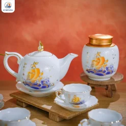 Bộ ấm trà mẫu đơn họa tiết Thuận Buồm Xuôi Gió