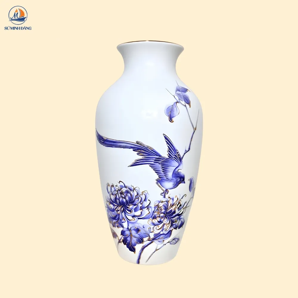 Bình hoa gốm Cúc Trĩ Cát Tường
