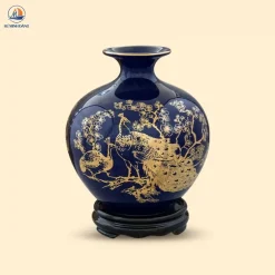 Bình gốm Công Đào Phú Quý men xanh kẻ vàng kim