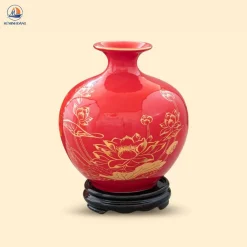 Bình gốm hút lộc họa tiết hoa sen kẻ vàng kim