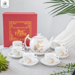 Bộ trà trắng bưởi cành họa tiết Trúc Vàng