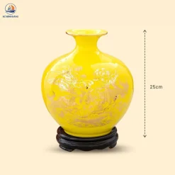 Kích thước Bình hút lộc men vàng họa tiết Cá chép hoa sen