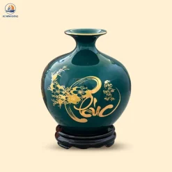 Bình gốm Phúc Mãn Đường kẻ vàng kim