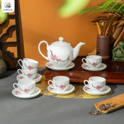Bộ trà Bạch Hạc Đào Xuân Bát Tràng