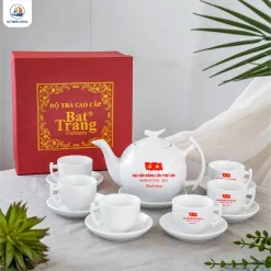 Bộ ấm chén trắng Bát Tràng dáng bưởi cành