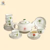 Bộ ấm chén Bát Tràng men kem họa tiết sen xanh in logo theo yêu cầu