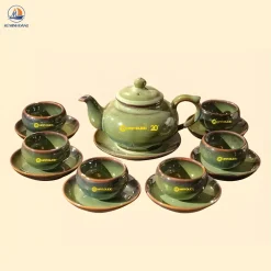 Bộ ấm chén men hỏa biến in logo theo yêu cầu