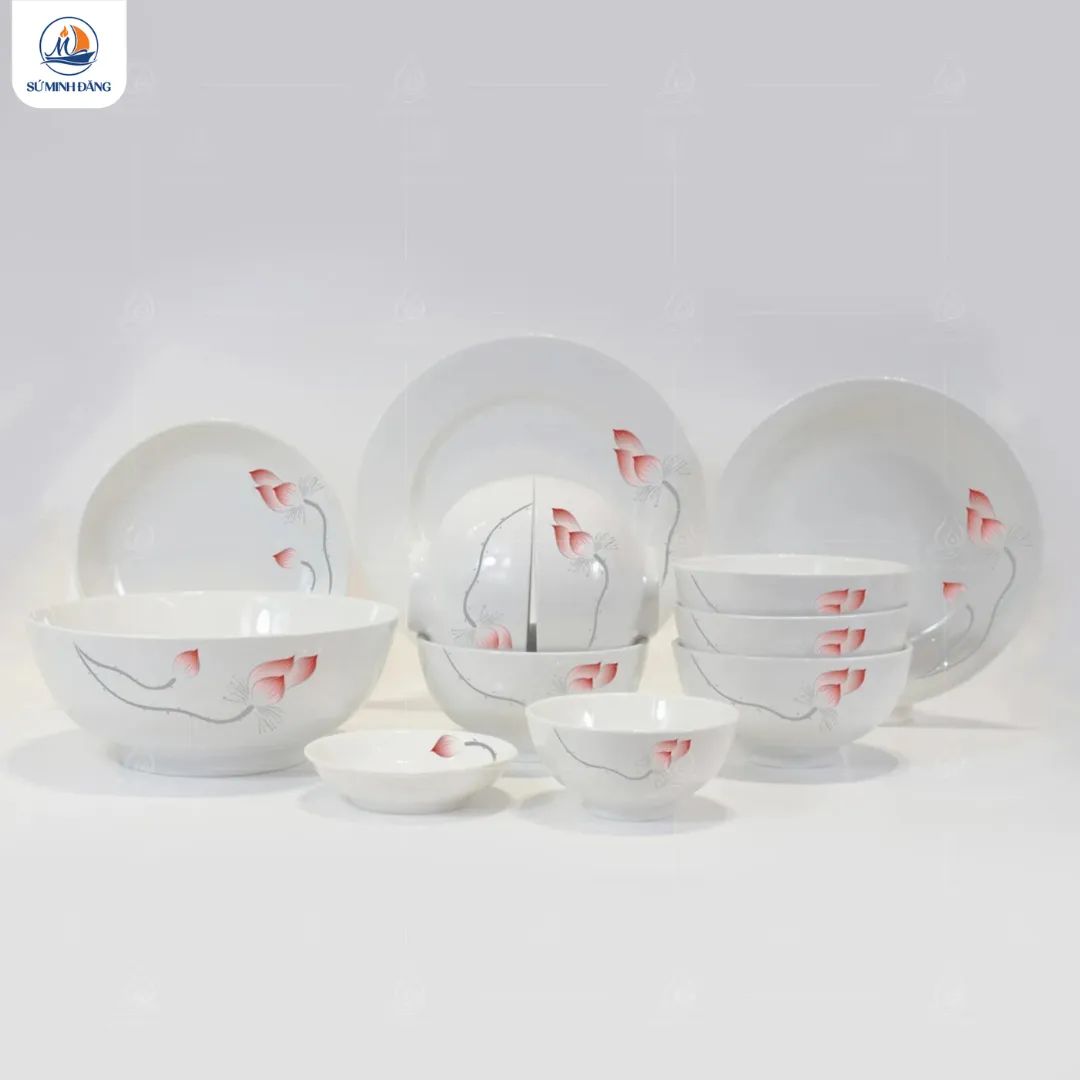 Bộ bát đĩa quà tặng hoa sen 12 sản phẩm