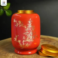 Chi tiết hũ trà Lựu Khai Phú Quý kẻ vàng kim