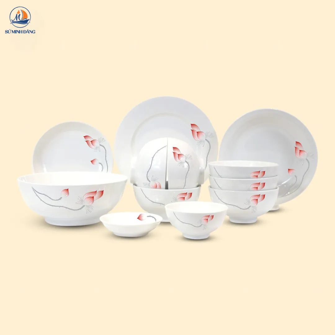 Bộ bát đĩa quà tặng hoa sen 12 sản phẩm