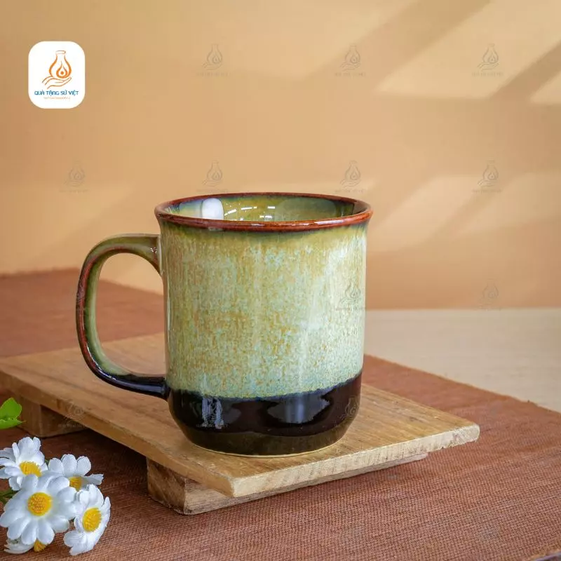 Ca sứ men hỏa biến màu nâu Bát Tràng