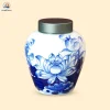 Hũ trà gốm trắng hoa sen xanh