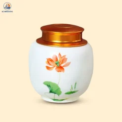 Hũ trà trắng họa tiết hoa sen hồng