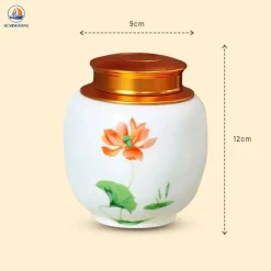 Hũ trà trắng họa tiết hoa sen hồng