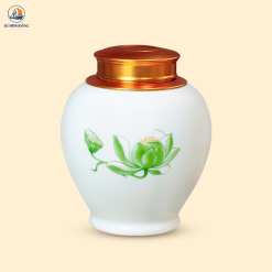 Hũ trà gốm trắng hoa sen xanh