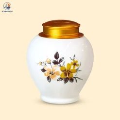 Hũ trà gốm trắng họa tiết hoa đồng quê