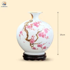 Kích thước Bình hút lộc men gốm trắng họa tiết hoa đào