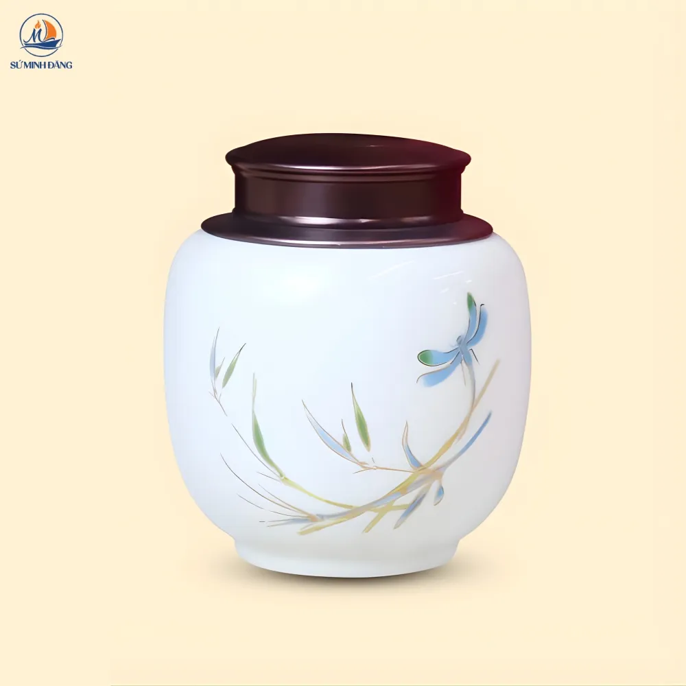 Hũ trà gốm họa tiết Trúc Chuồn