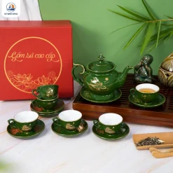 Bộ ấm chén Thuận Buồm Xuôi Gió men xanh dáng đài các