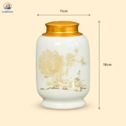 Hũ đựng chè Song Điểu men trắng