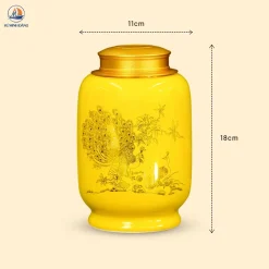 Hũ đựng chè Song Điểu men vàng