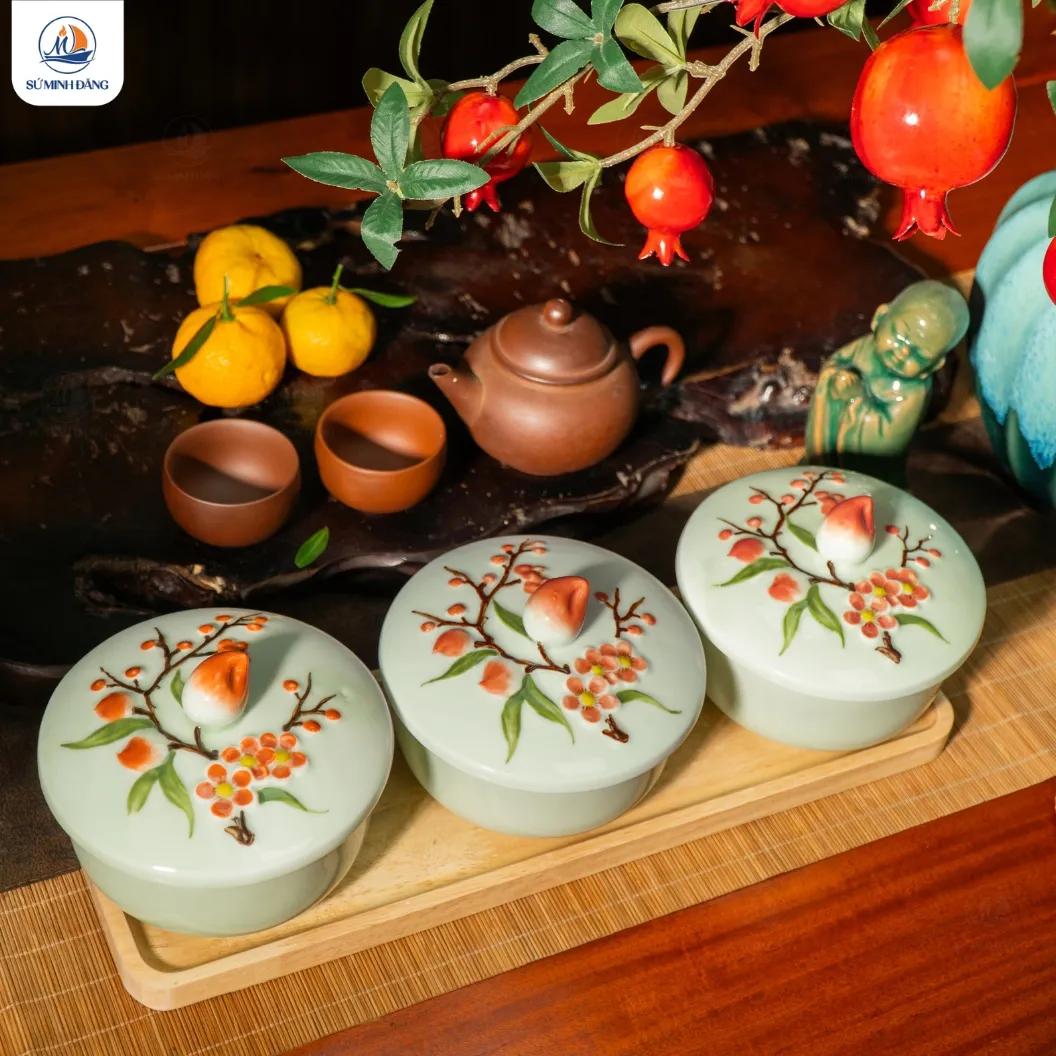 Hũ đựng mứt gốm Đào Xuân