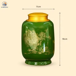 Hũ đựng chè Song Điểu men xanh lá
