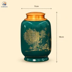 Hũ đựng chè Song Điểu men xanh lục