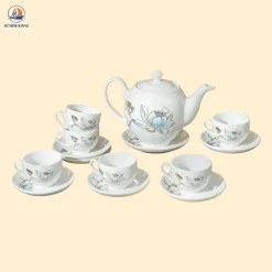 Bộ ấm chén sen xanh dáng bạch hạc